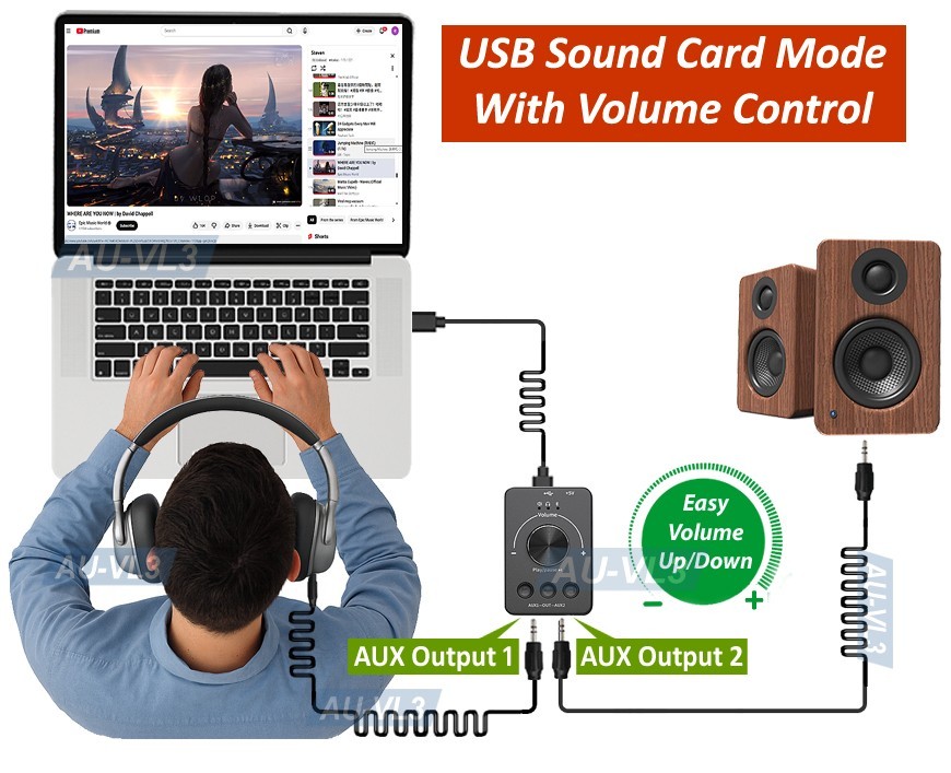 Plug-And-Play USB Volume Control Audio Adapter Bluetooth Transmitter MP3 Player