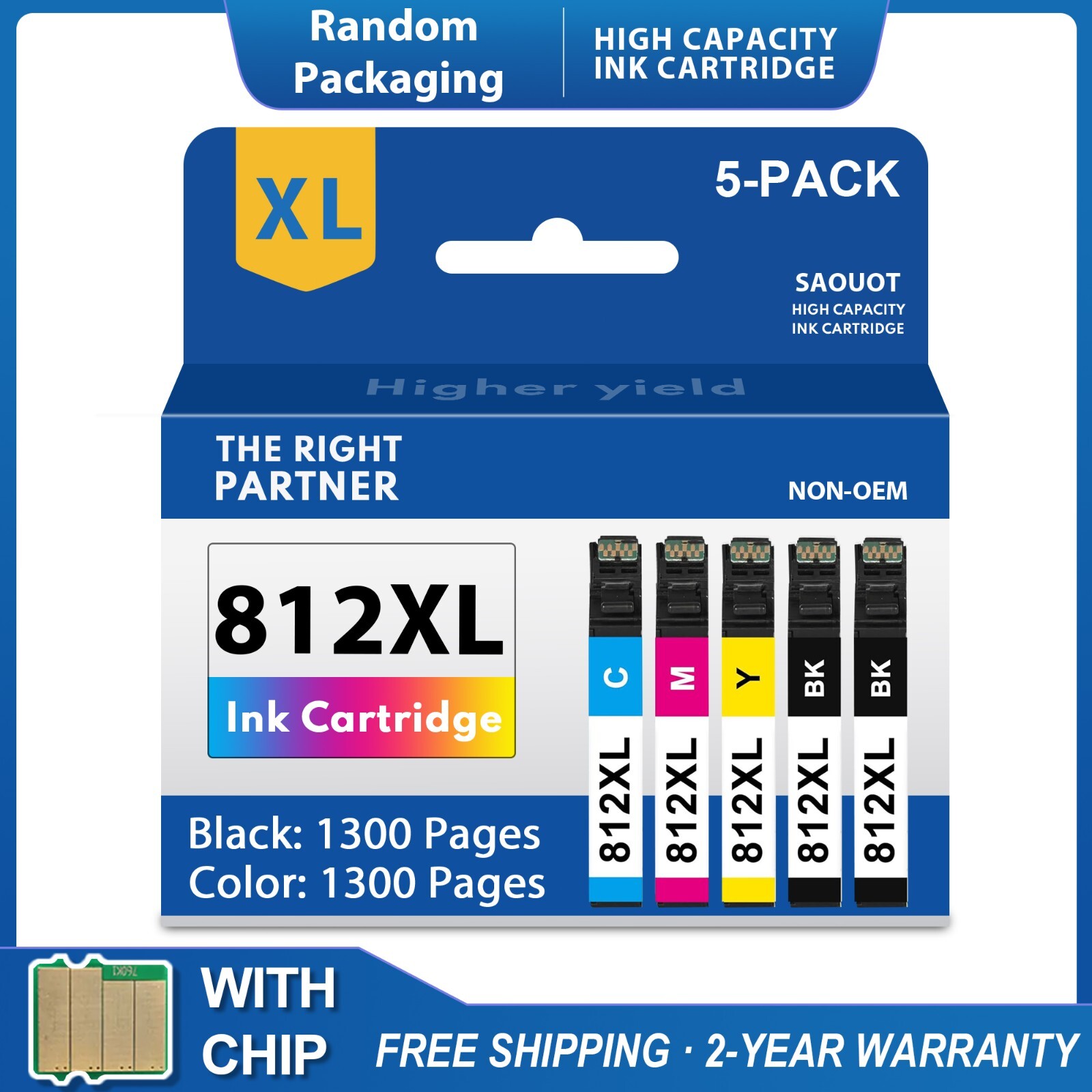 5 PACK 812XL Ink Cartridges For Epson WorkForce WF-7840 WF-7820 WF-7310 EC-C7000