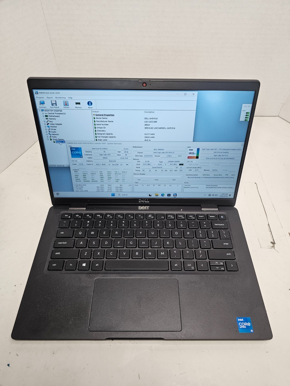 Dell Latitude 7420 i5-1145G7 16GB RAM 256GB SSD Win 11 NO AC #04