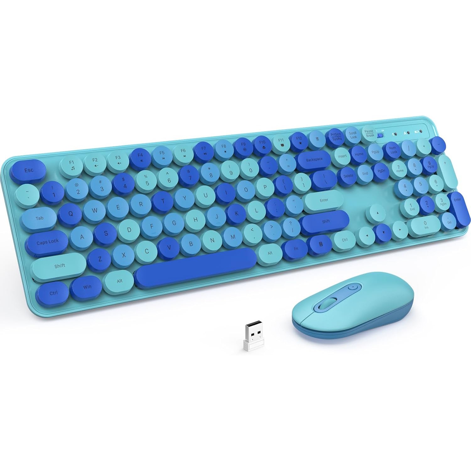 Colorful Computer PC Wireless Keyboard Mouse Combo Full-Sized Silent Typewriter