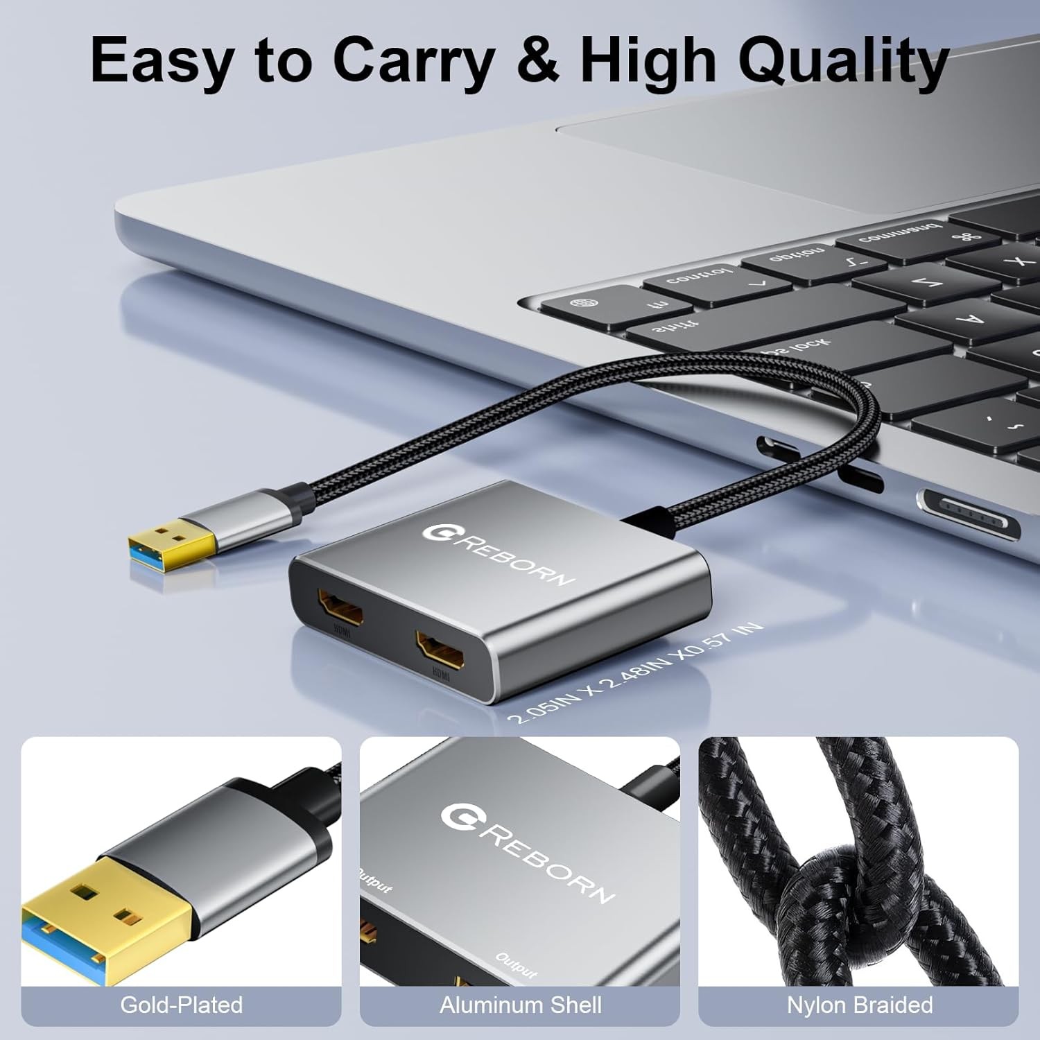Reborn USB 3.0 to Dual HDMI Adapter 1080P 60Hz Windows Mac Multi Monitor