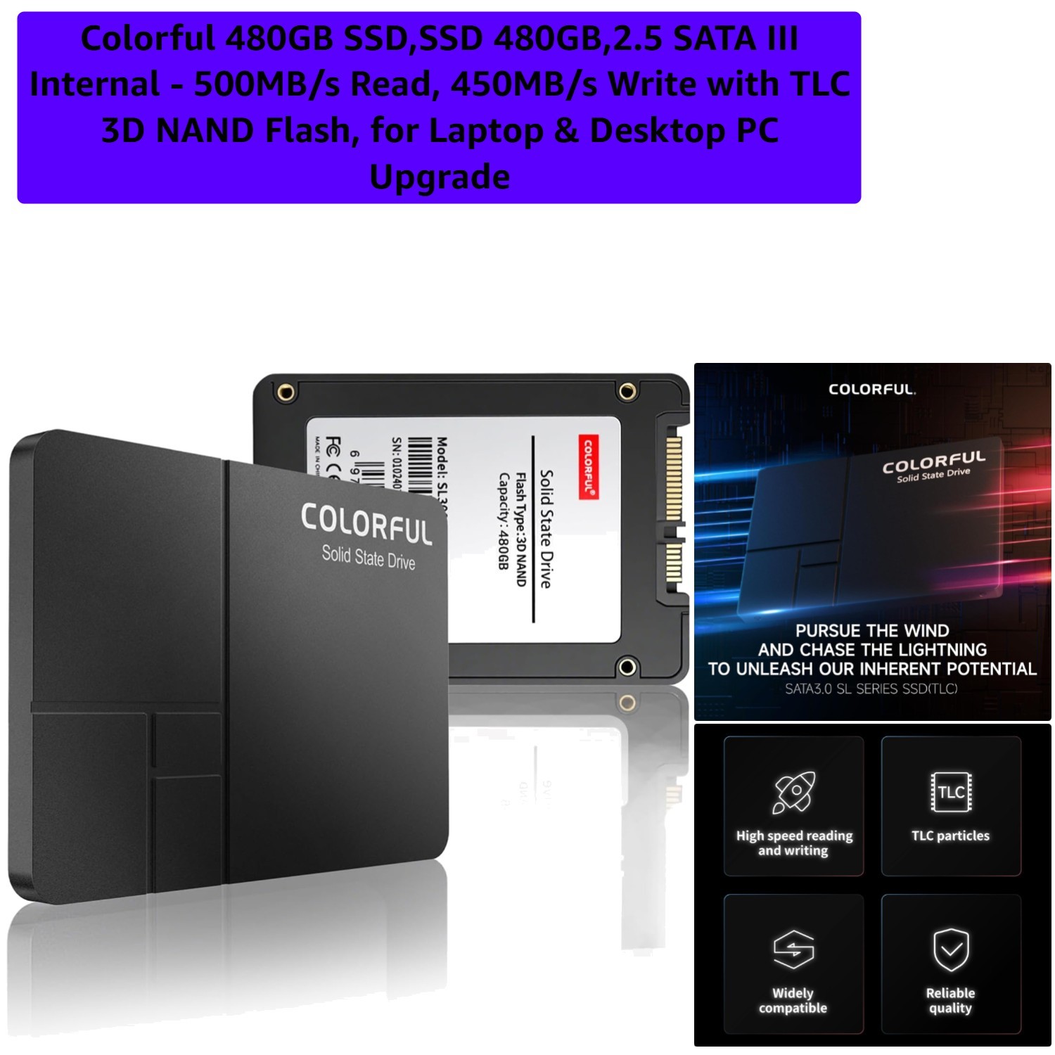 480GB SSD,SSD 480GB,2.5 SATA III Internal – 500MB/s Read, 450MB/s Write with …