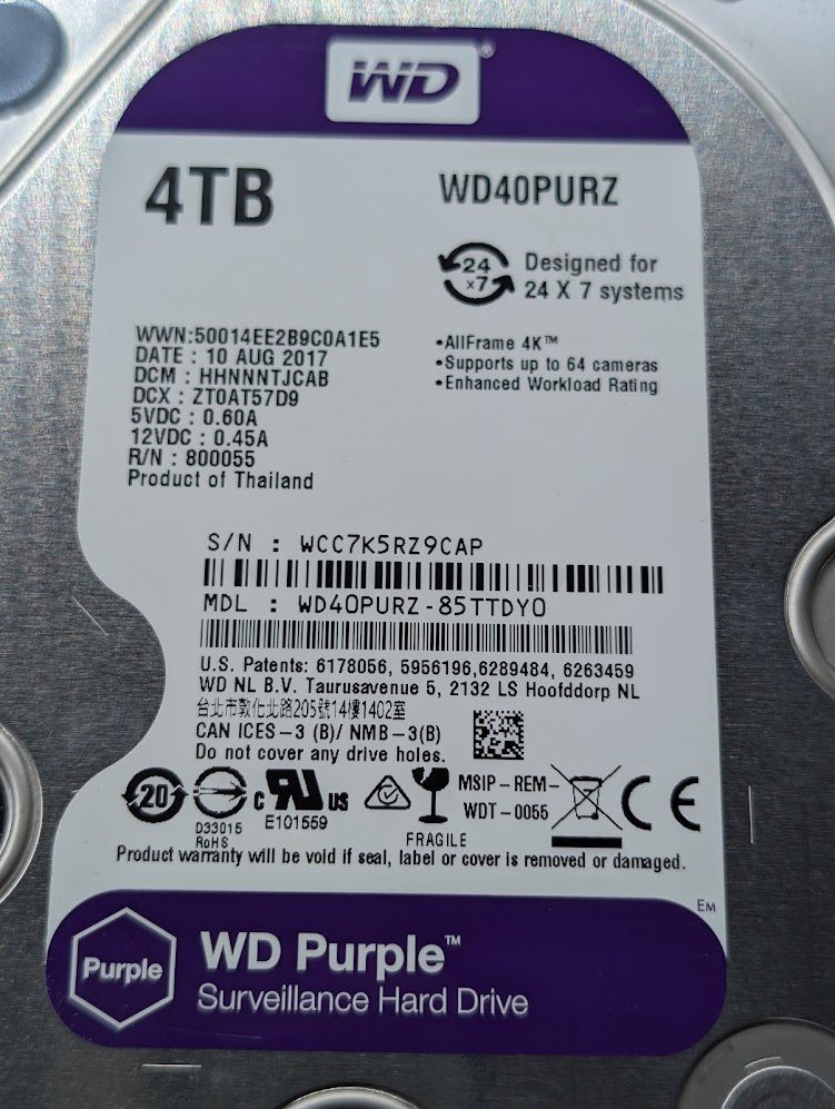 Western Digital 4TB WD40PURZ Purple SATA 6Gb/s 3.5″ Hard Drive –