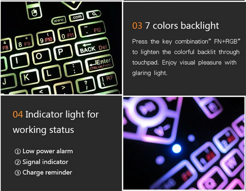 Color RPG Backlight Keypad USB Wireless Keyboard Mouse Mini Remote for Smart TV