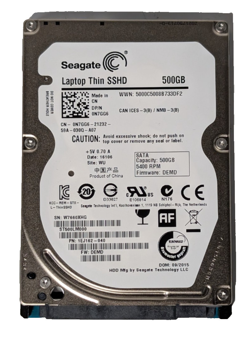 Seagate Laptop Thin SSHD 500GB 5400RPM SATA 6Gb/s 2.5″ Hybrid Drive 64MB 0N7GG6