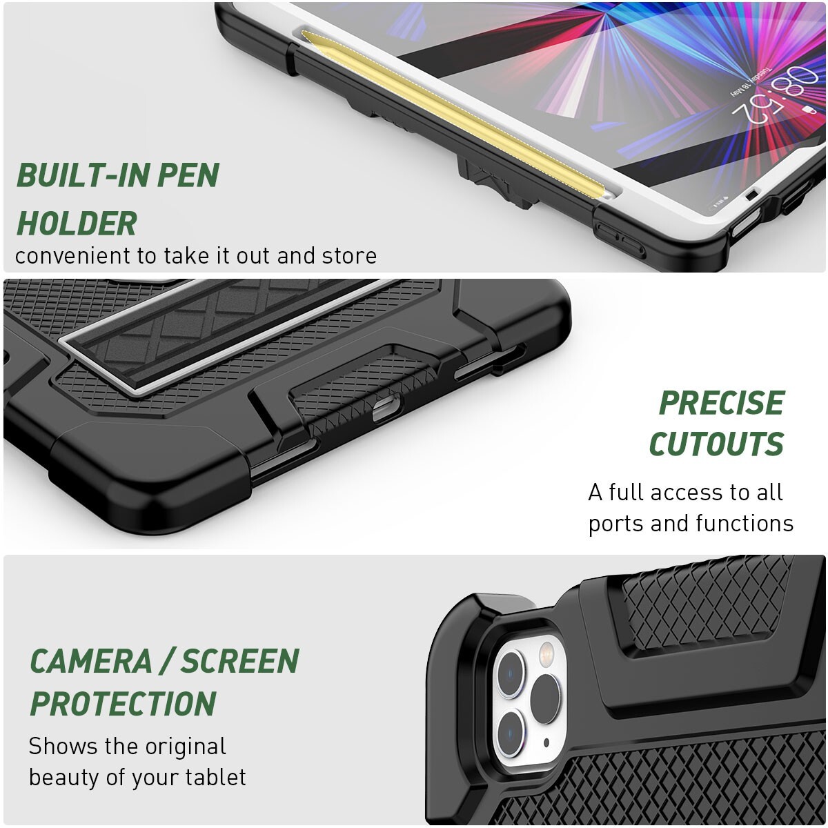 For iPad Pro 11 in 4th/3rd/2nd Gen Rugged Case Shockproof Heavy Duty Stand Cover