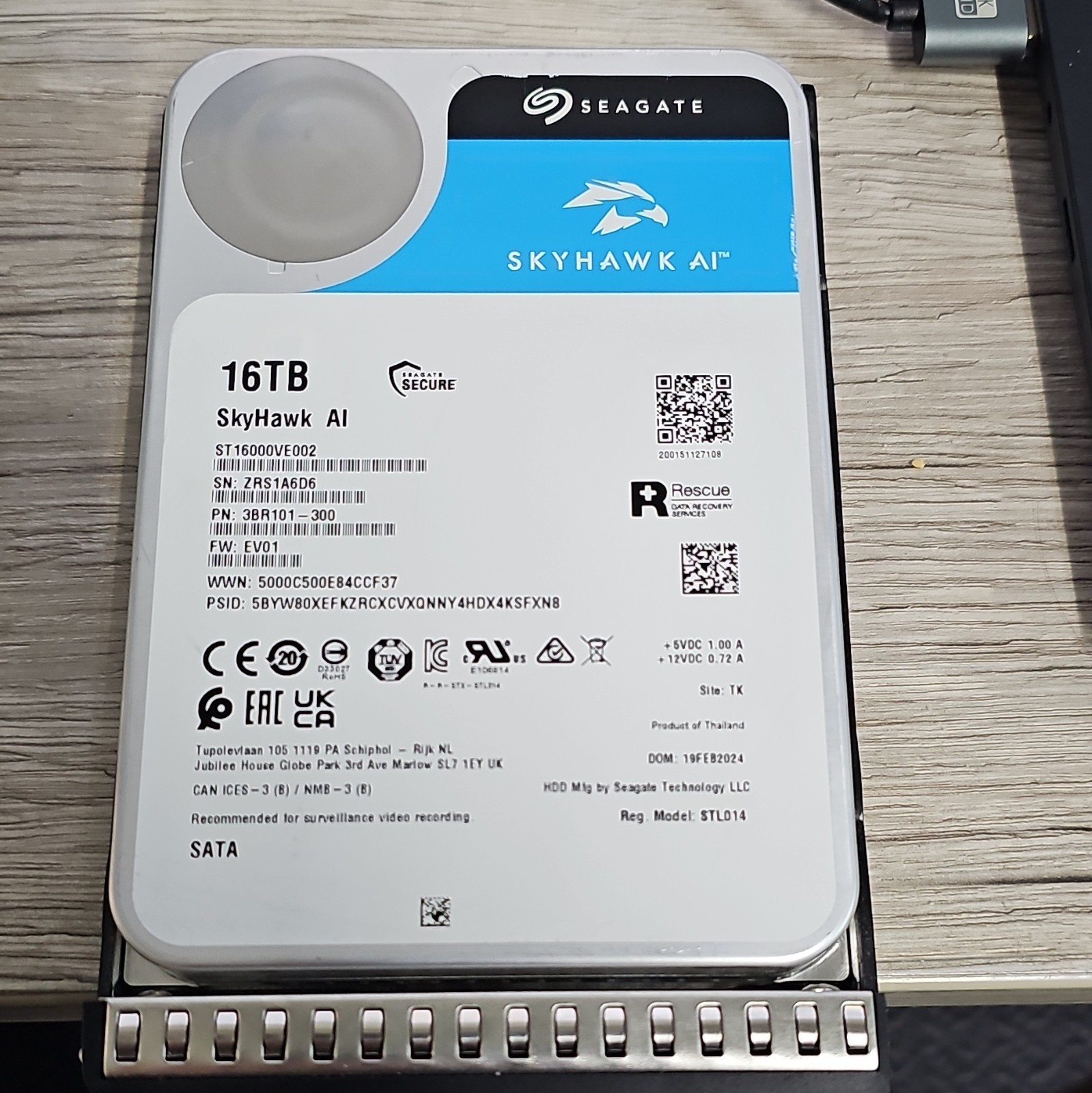 Seagate SkyHawk AI 16TB 3.5in SATA Internal HDD 7200RPM 256MB ST16000VE002