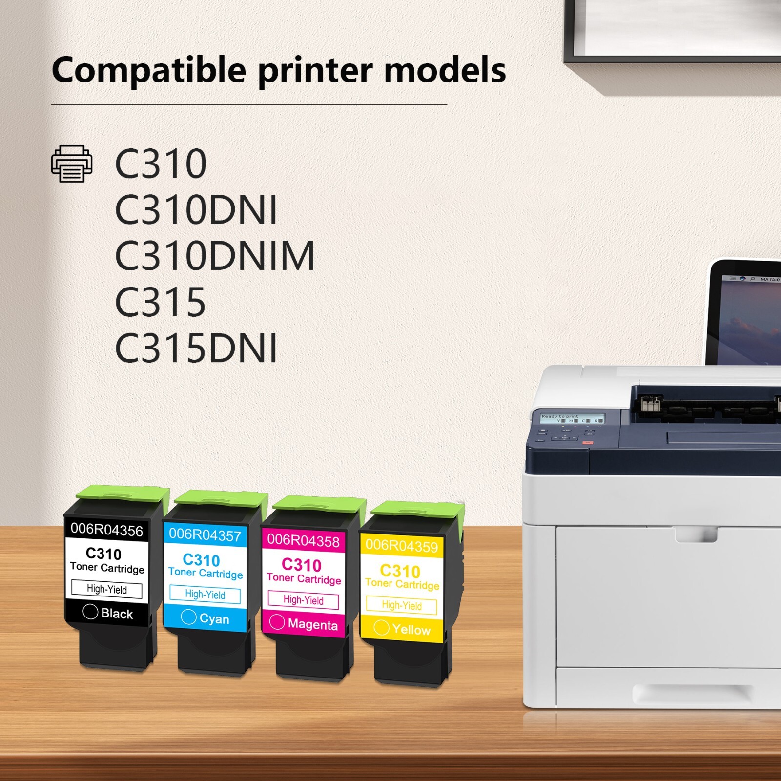 FADSOON® 4 Pack C310/C315 Toner Cartridges (BCMY) Replacement for Xerox Printers