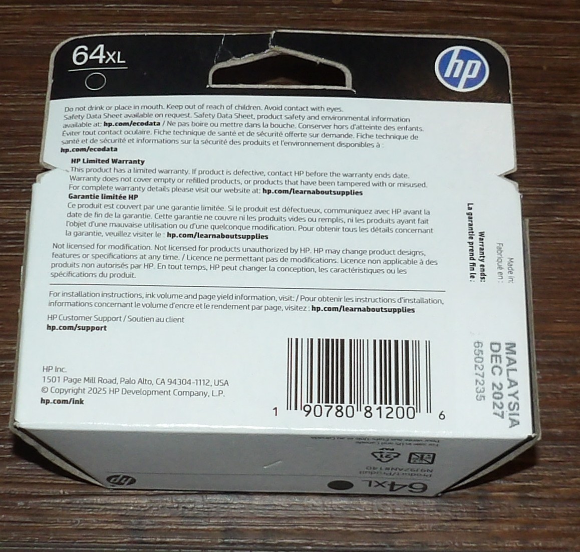 Genuine HP 64XL High Yield Black Ink Cartridge Dated 2027 N9J92AN