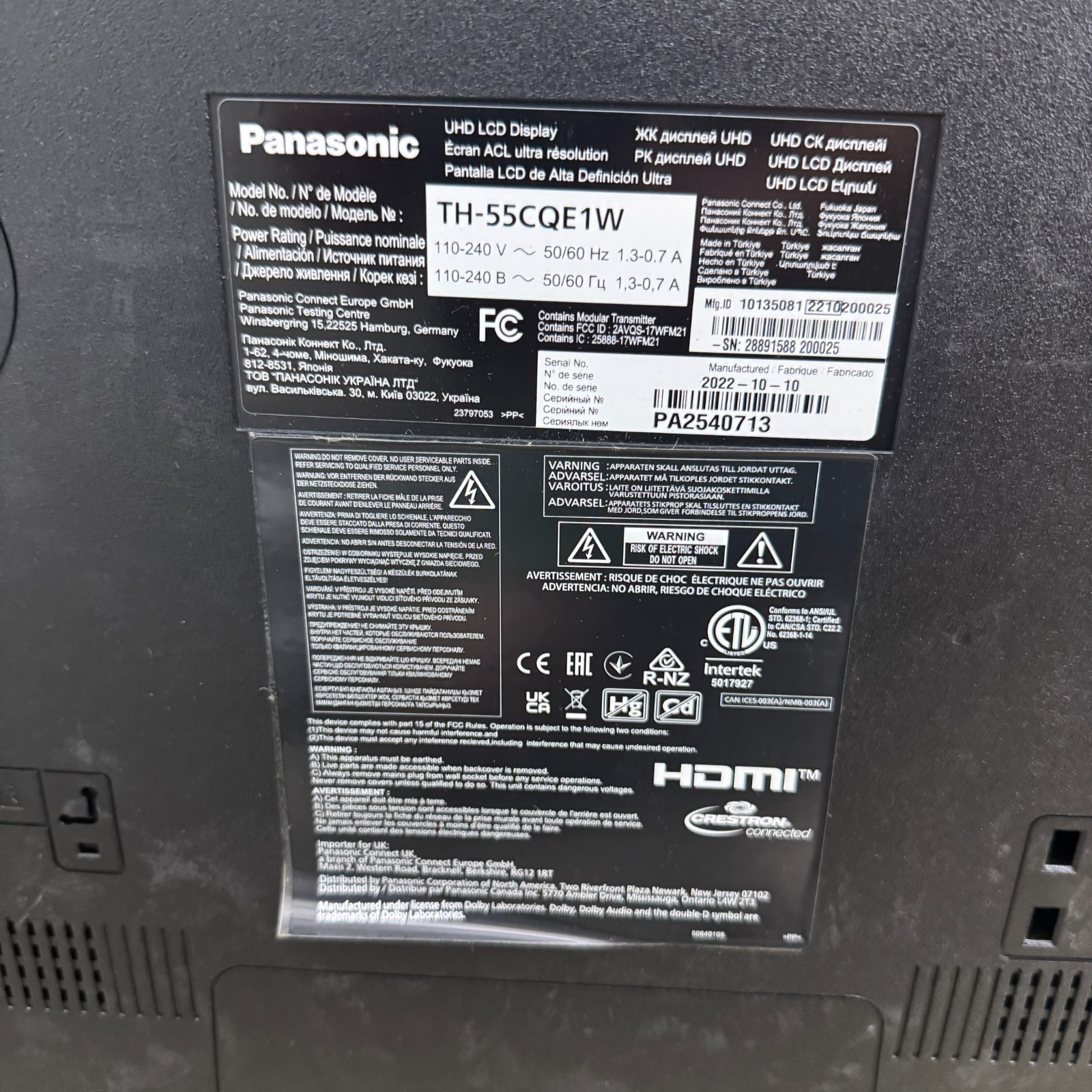 Panasonic TH-55CQE1W Series 55″ Class 4K UHD IPS LED Professional Display