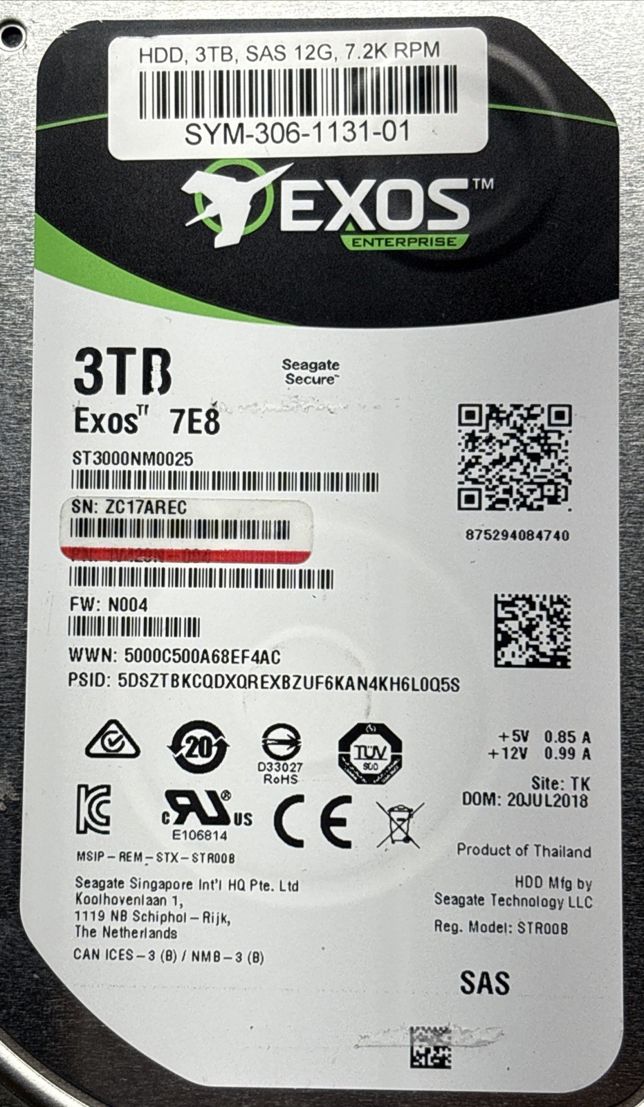 Seagate Exos 7E8 ST3000NM0025 3TB 3.5” Enterprise HDD 7200RPM SAS