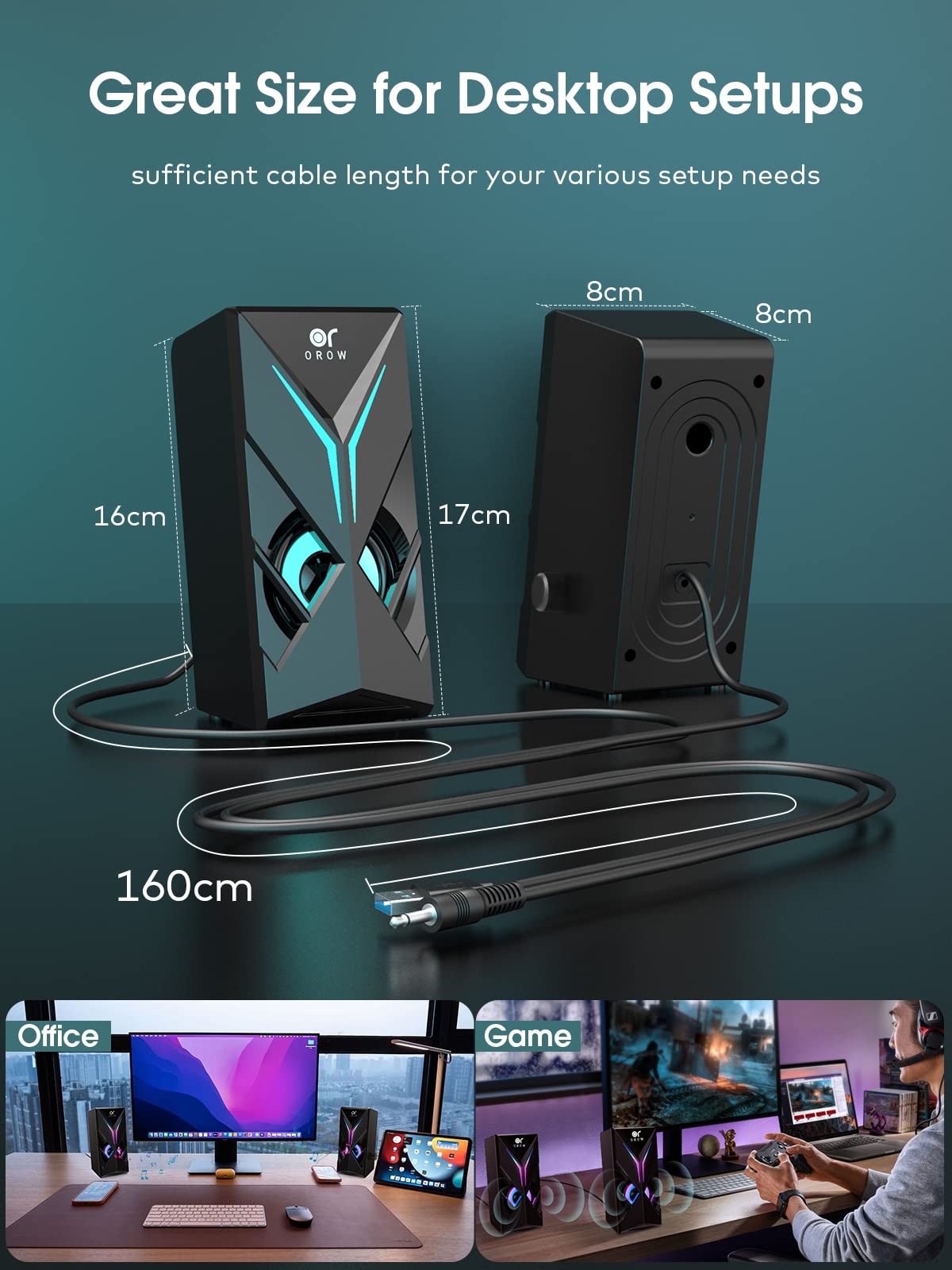Computer Speakers RGB 2.0 Channel Desktop Gaming Speaker 3.5mm