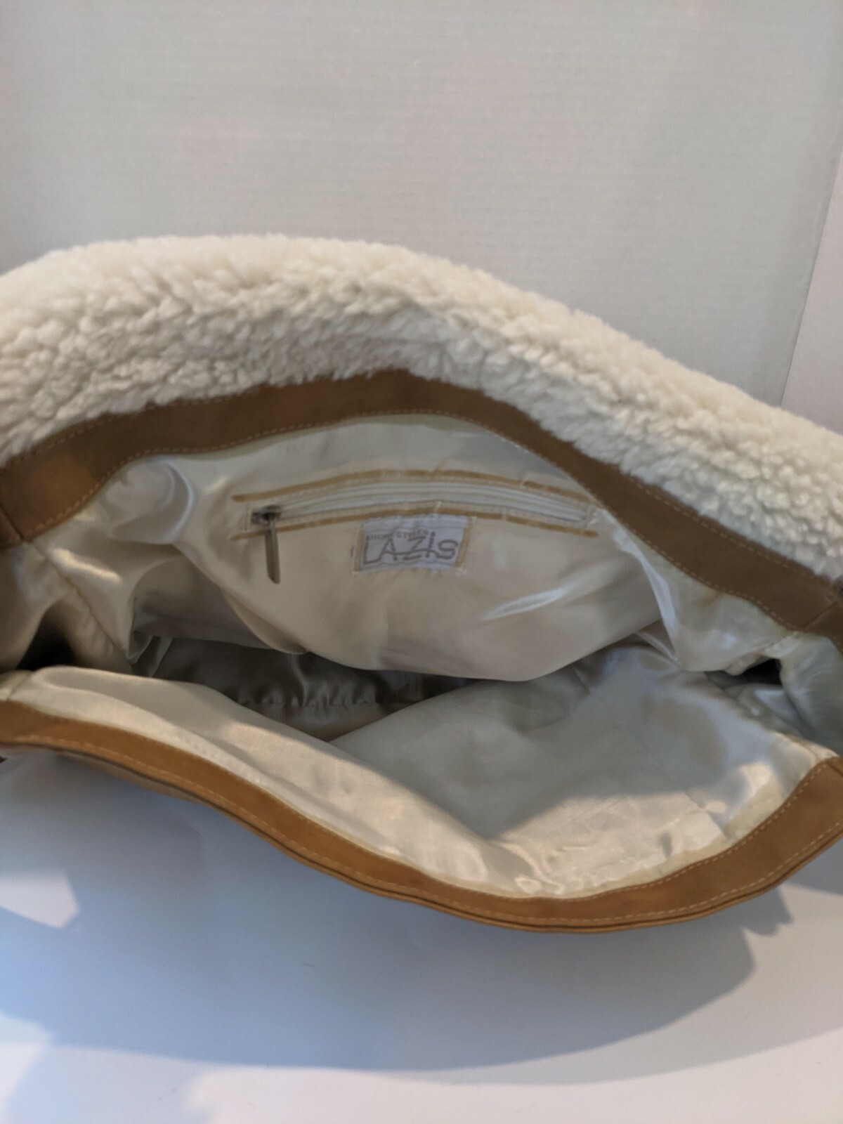LAZIS Faux Suede Messenger /Computer Bag Sherpa Trim – Tan/Brown Unisex