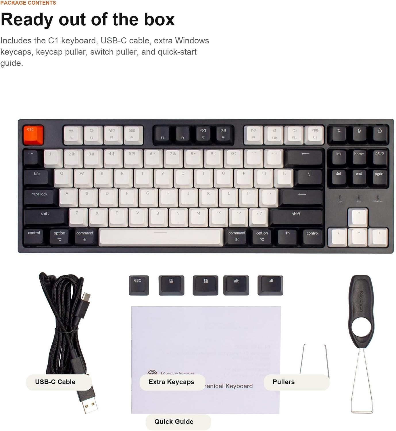 Keychron Gaming Keyboard C1 TKL Wired Mechanical Hot Swappable Black/White