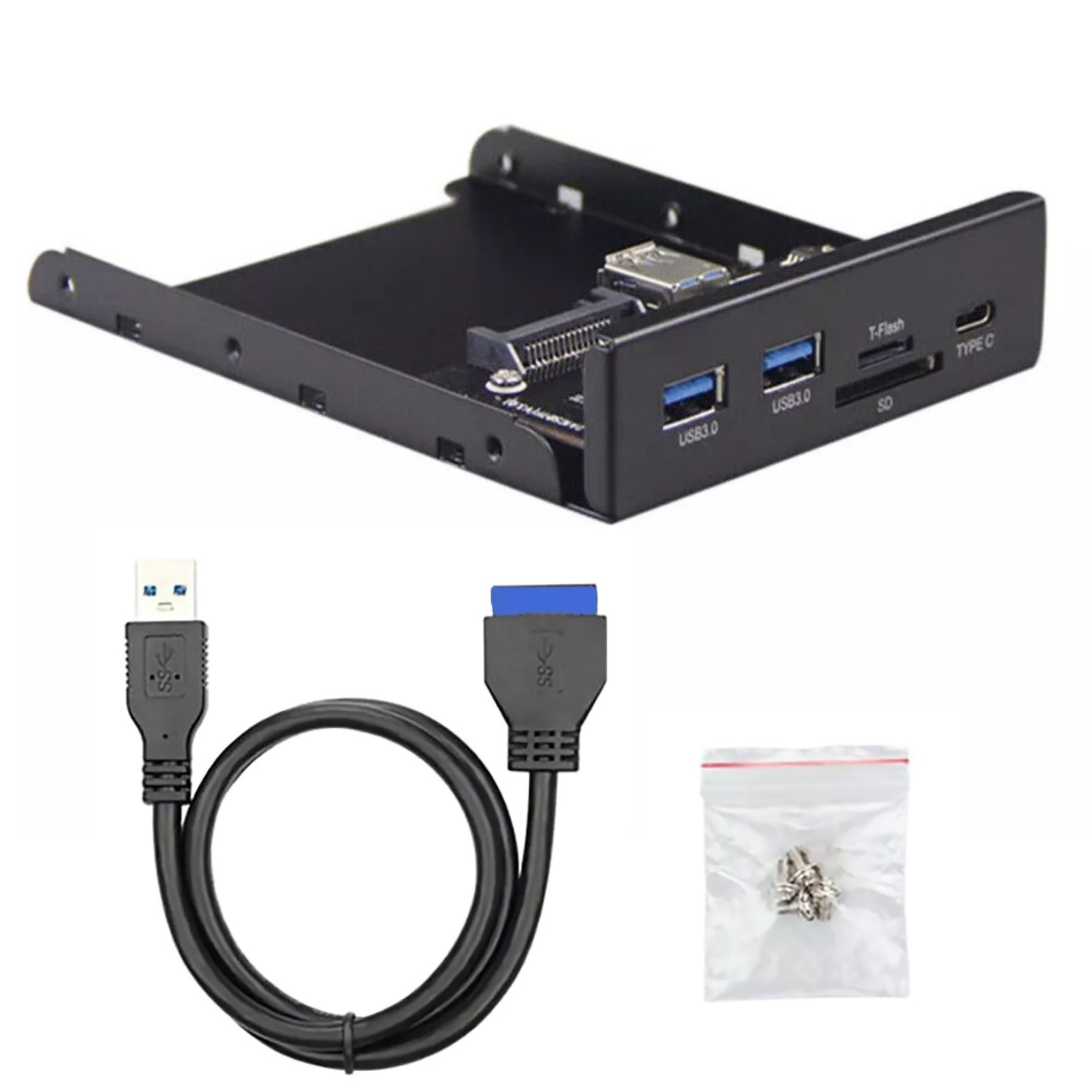 Front Panel 1*Type-C 2*USB 3.0 Type-A 1*Micro SD/TF 5Gbps 3.5″ Open Bay Space
