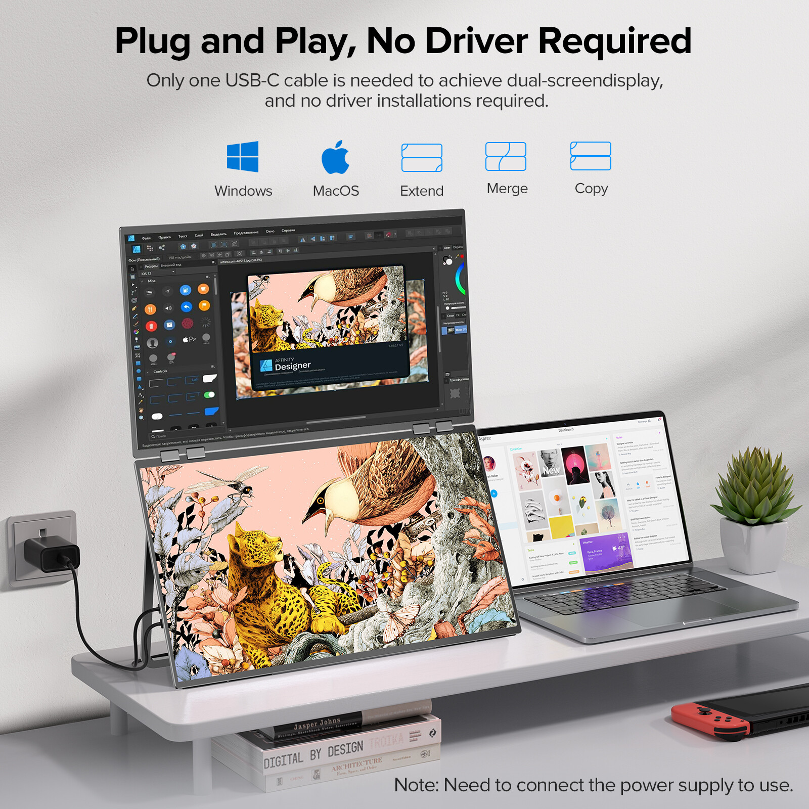 UPERFECT 23.8″ FHD 100Hz Dual Monitor Adjustable Stand Monitor Extender Screen