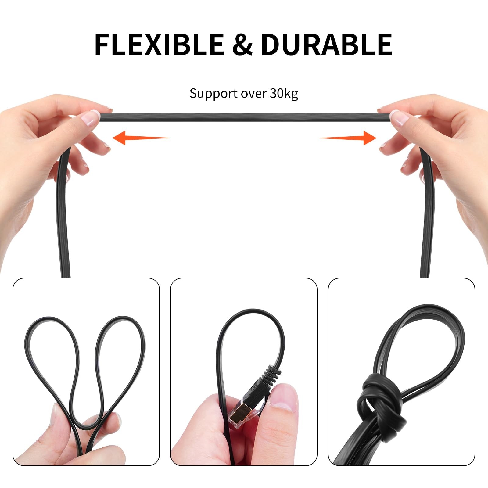 2pack Retractable Cat 6 Flat Ethernet Network Cable 6.6 Ft 10 Gigabit High Speed