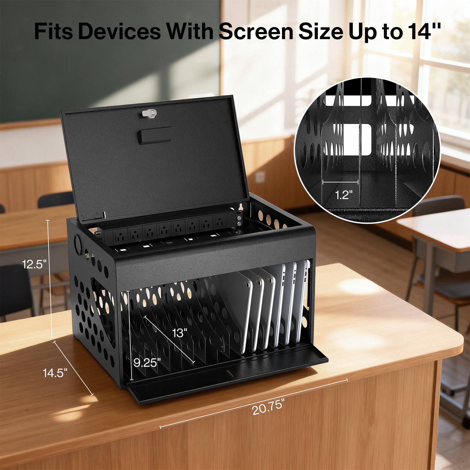 16-Device Charging Station for iPads, Laptops – Tablet Charging Cabinet w/ Lock