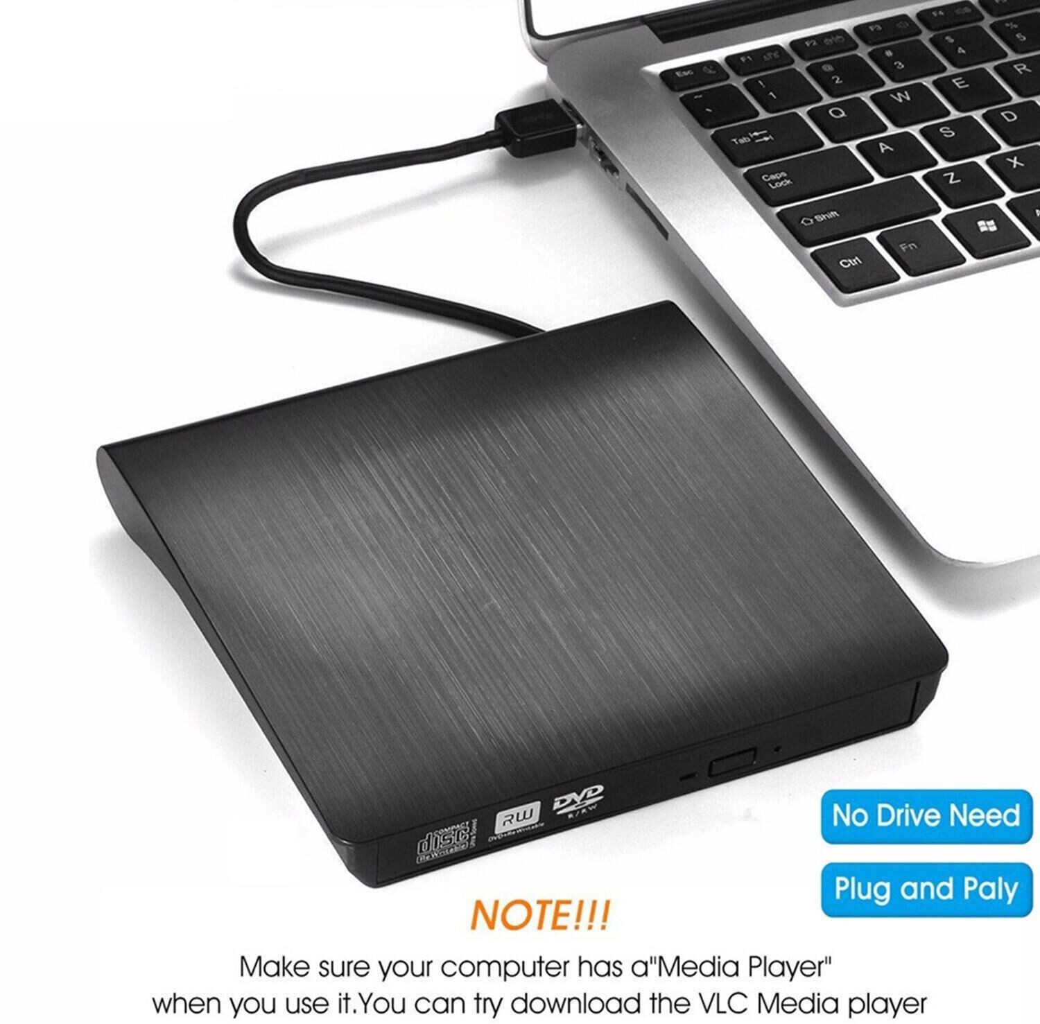 Slim External CD DVD RW Drive USB 3.0 Writer Burner Player Black For Laptop PCS