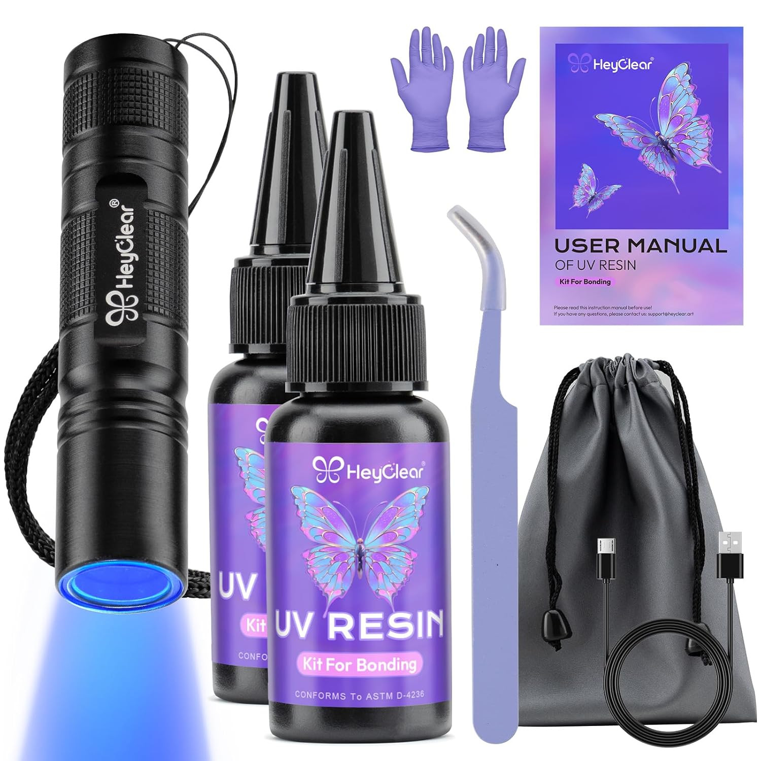 60G UV Resin Kit with Light -Fast Curing, Bonding in Seconds UV Glue Adhesive wi