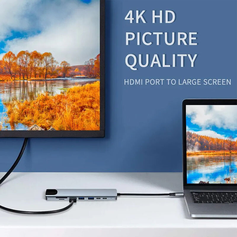 8-in-1 USB-C 4K HDMI Hub/Adapter 100W Laptop Power HDMI/RJ45 Ethernet/PD Charger