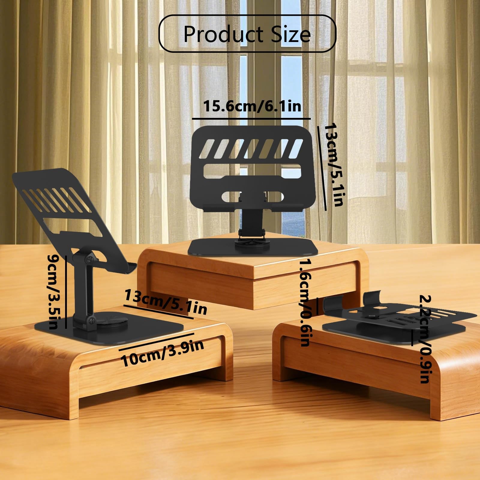TAPMEI Metal Tablet Stand, Adjustable 360° Rotation Holder Black