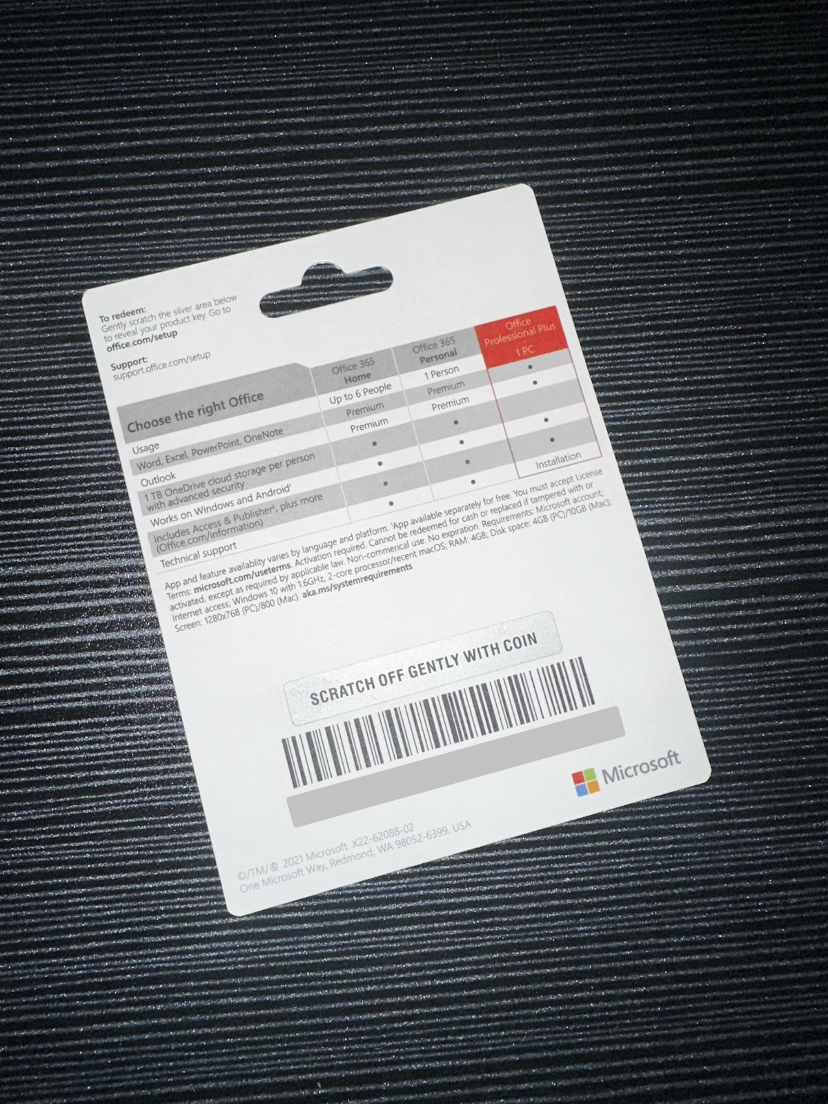 Microsoft Office Professional Plus 2021 1 User/1 PC Card Version