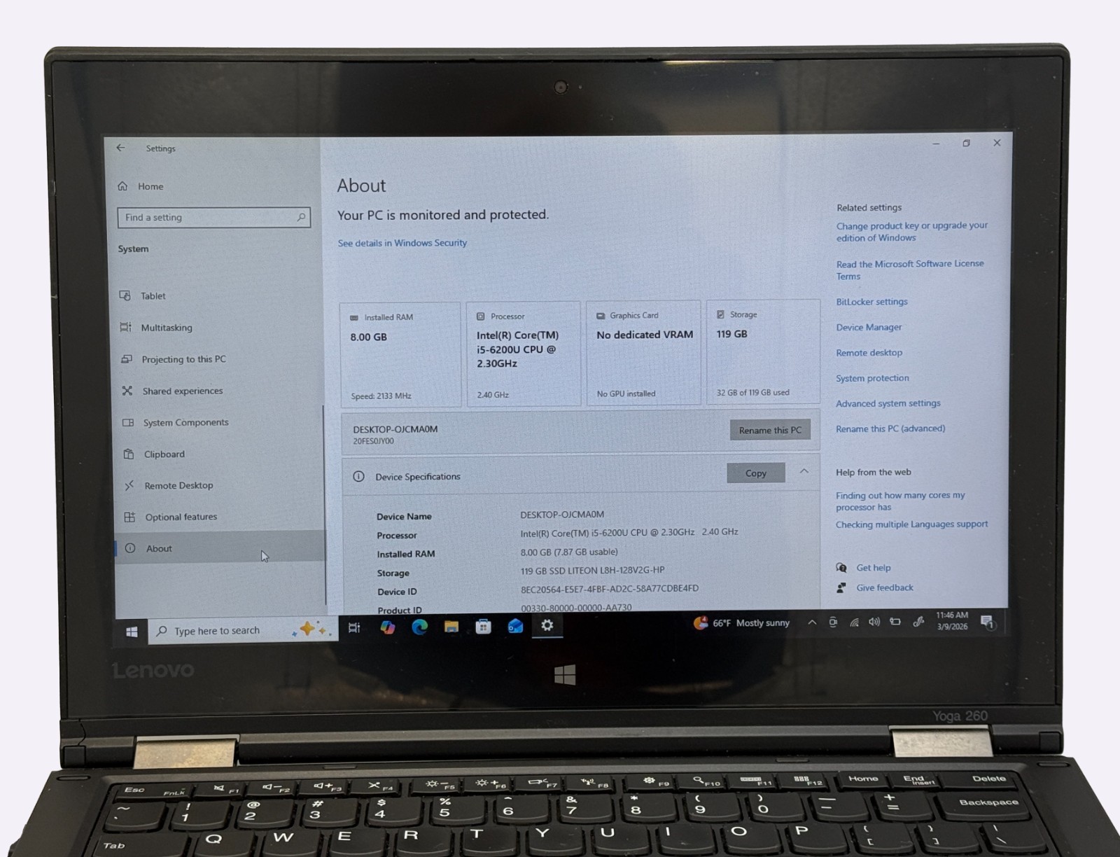 Lenovo Thinkpad Yoga 260(2in1) i5-6200u 2.3GHz 8GB RAM 128GB SSD-Touch-BH: 70.6%