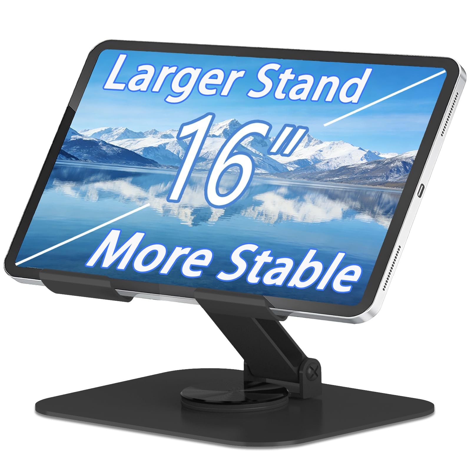 TAPMEI Metal Tablet Stand, Adjustable 360° Rotation Holder Black