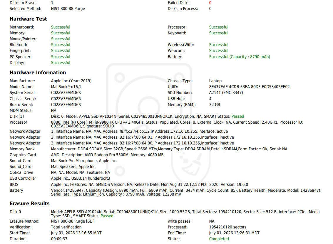 MacBook Pro (A2141) Intel Core i9-9980HK CPU 2.40GHz-32GB RAM-1TB SSD-TahoeOS