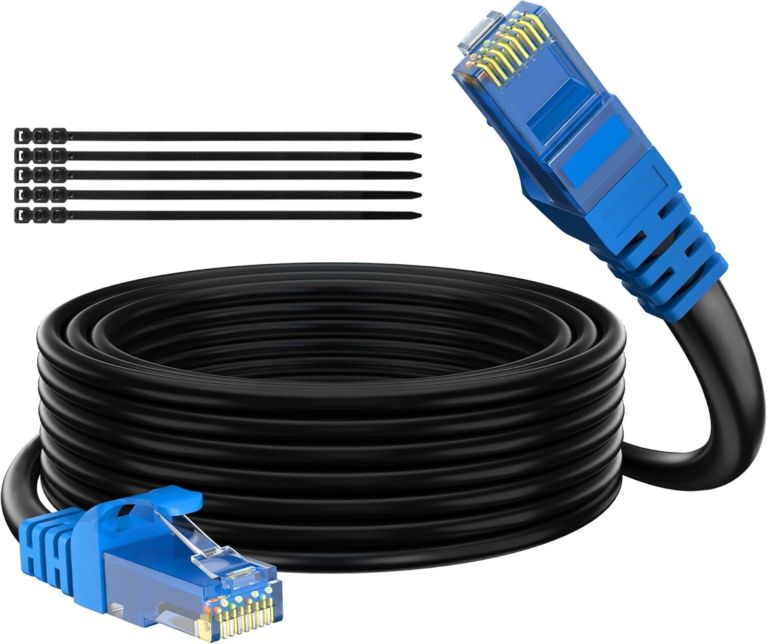 25 Ft Black Cat 6 Ethernet Cable – Fast, Weatherproof, and POE Camera Compatible