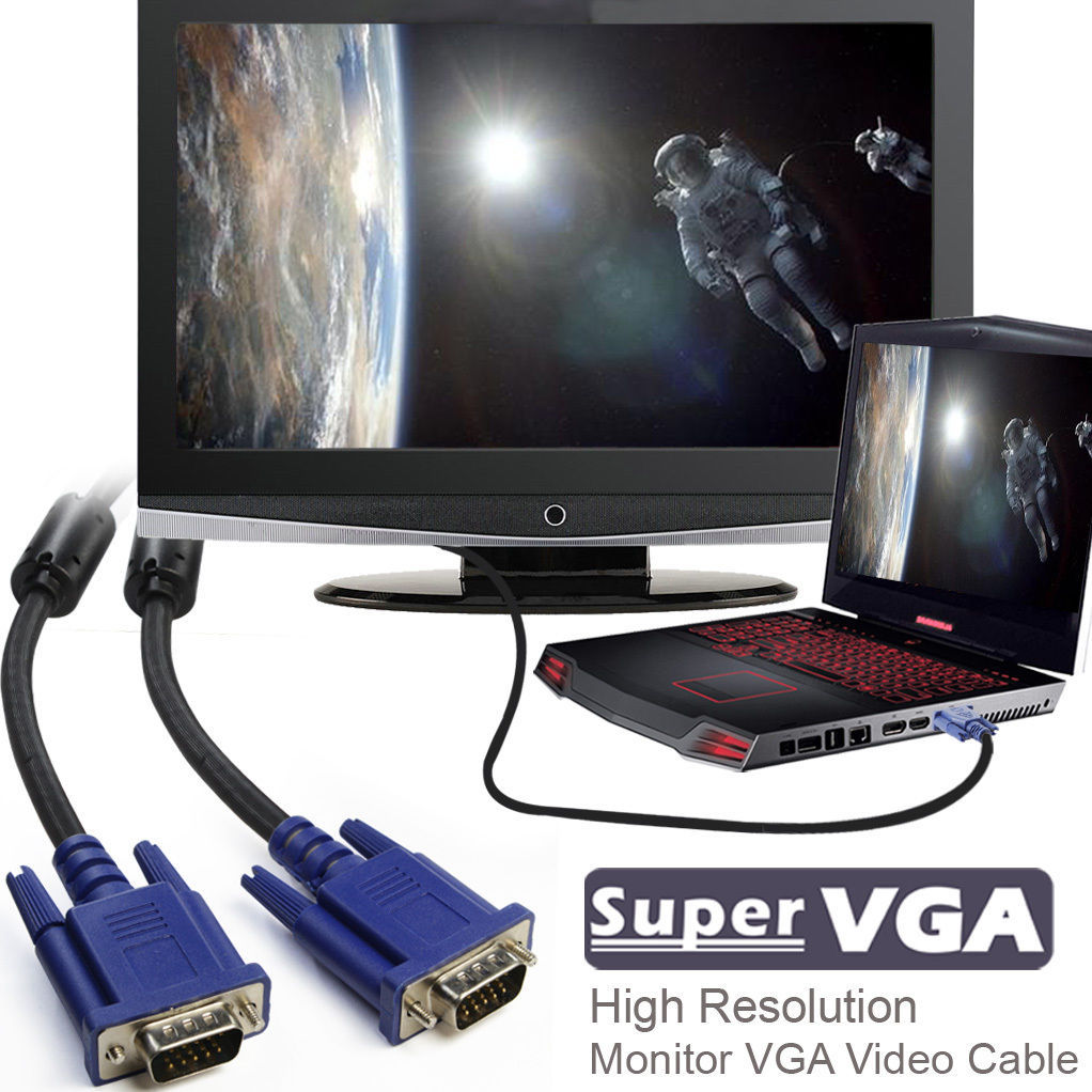 SVGA SUPER VGA Monitor 15PIN M/M Male To Male Cable CORD FOR PC TV HDTV Blue Us
