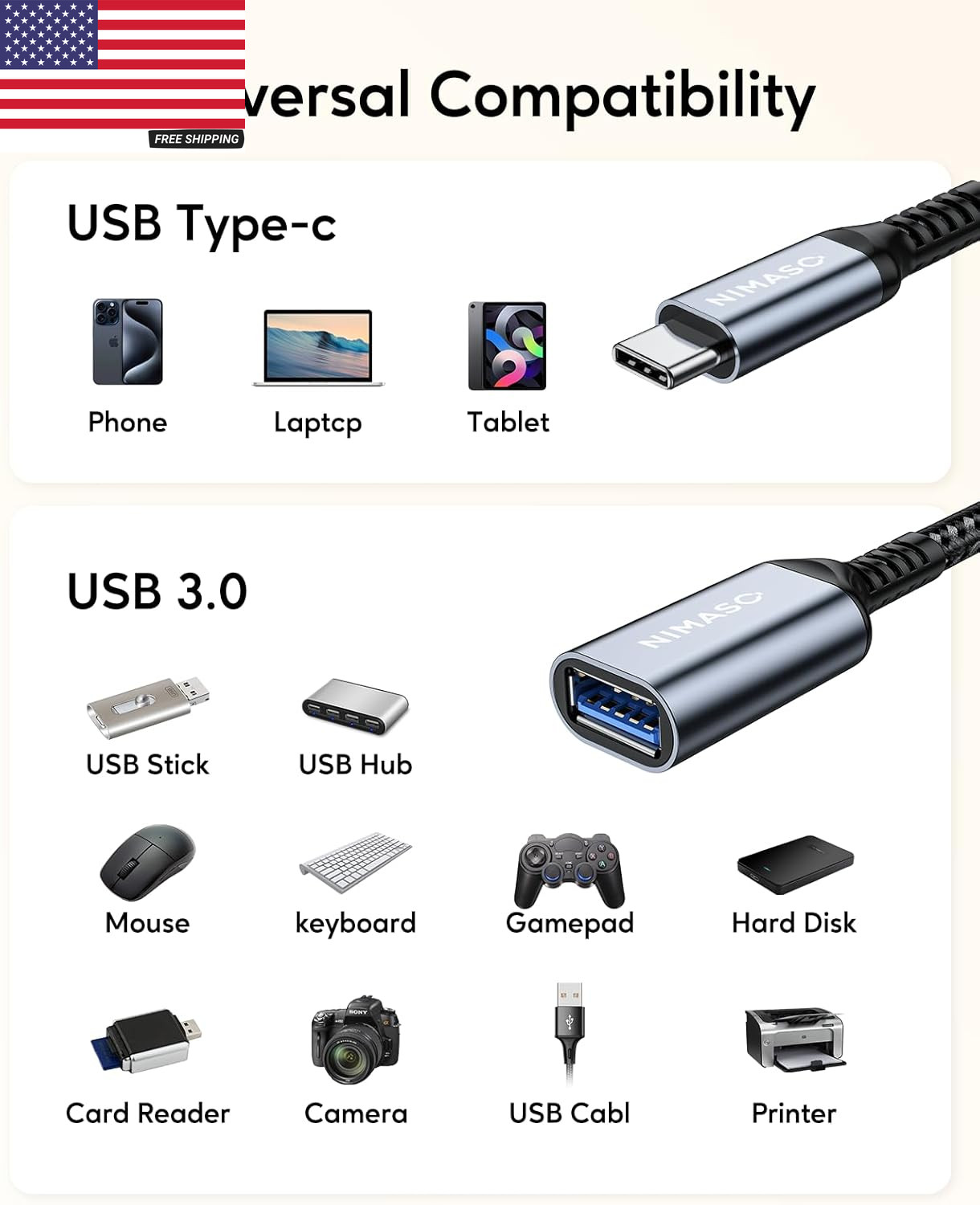 2-Pack USB C to USB 3.0 Adapter USB-C Male to USB-A Female OTG Converter, 5Gbps