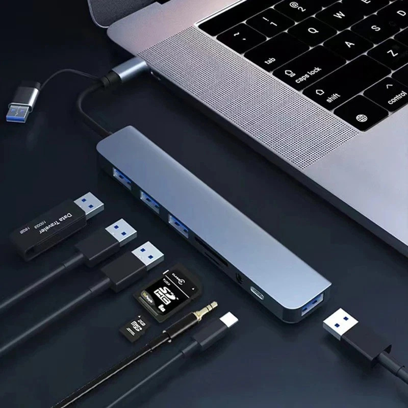 8 in 2 USB C Hub Docking Station HDMI SD TF Audio Adapter for Laptop Phone