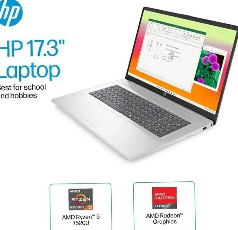 HP 17.3 inch Full HD Laptop AMD Ryzen 5 7520U 8GB RAM 512GB SSD Silver Win11