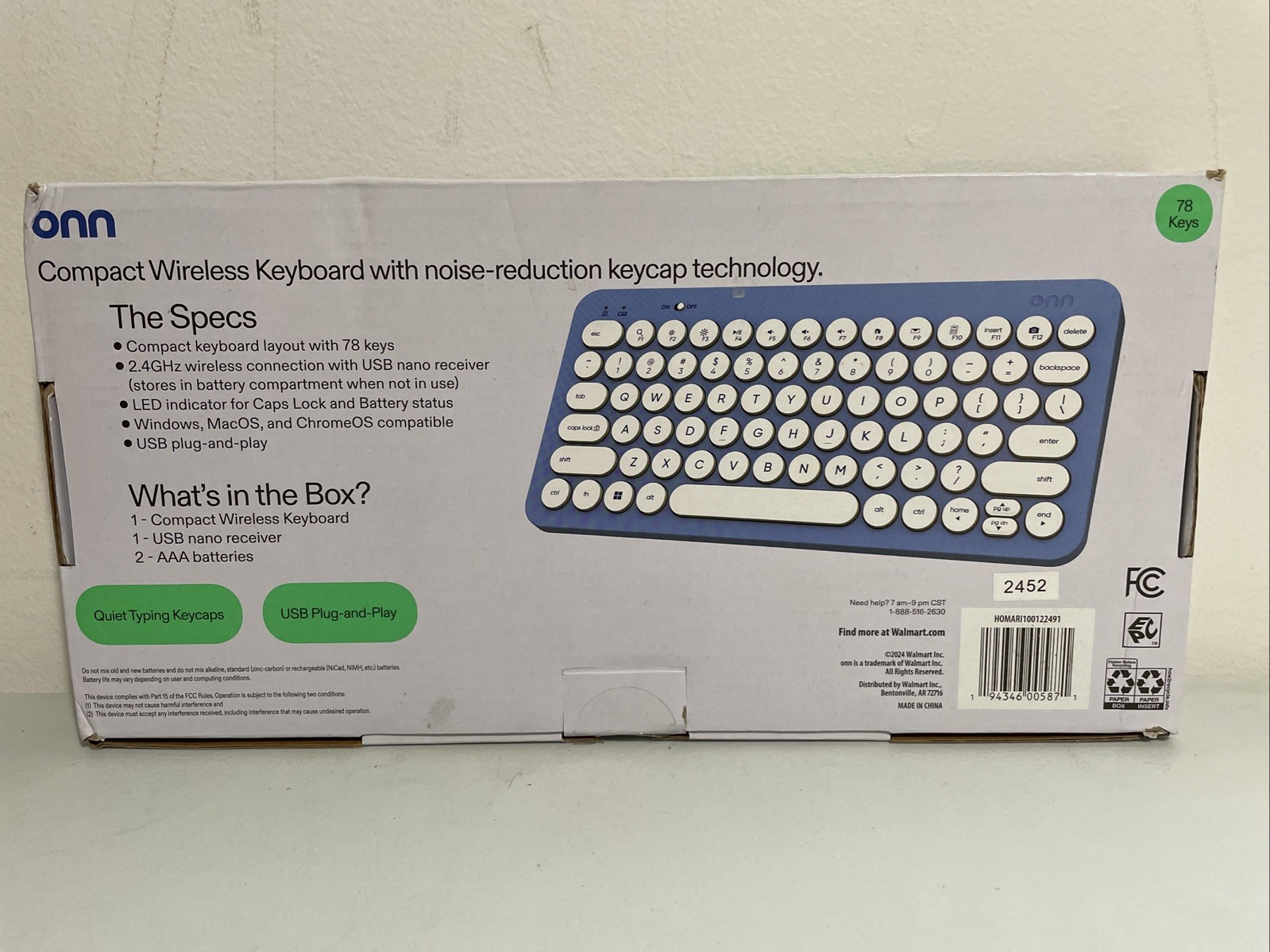 Onn Compact Wireless Keyboard, 78 Keys, Blue Retro Round Keycaps