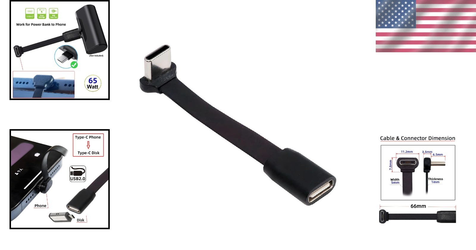 6cm Ultra Slim USB-C Angled Extension Cable – 65W Fast Charging & Durable Design