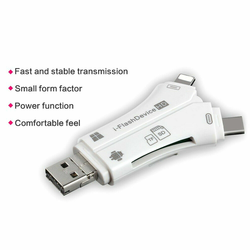 4 in 1 USB Card Reader Flash Drive Micro SD SDHC TF iPhone Android PC MAC Black