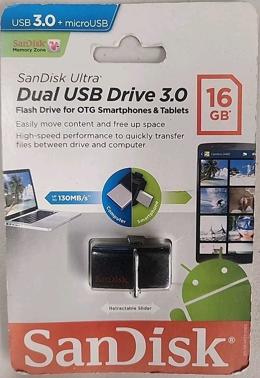 SanDisk Ultra Dual Micro-USB/USB 3.0 Flash Drive 16GB for OTG Smartphones