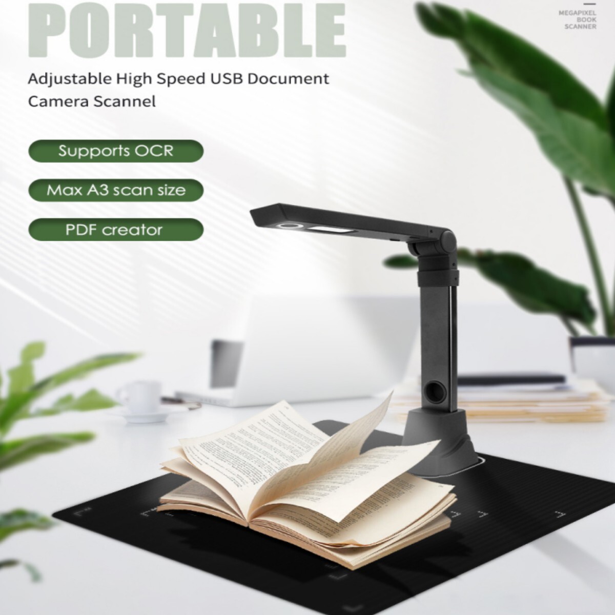 12MP Book & Document Scanner w/ OCR Auto-Flatten Deskew for Desktop/Laptop