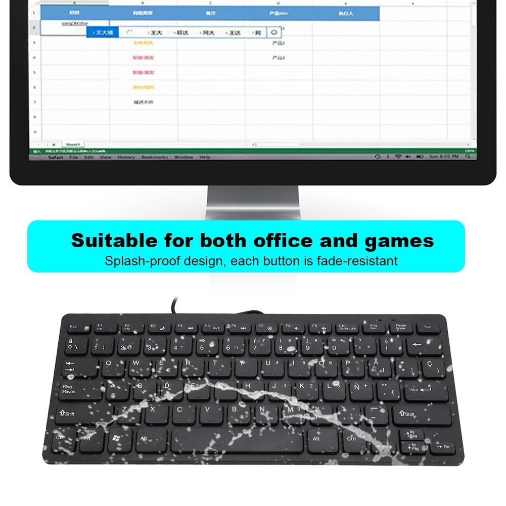 ｀78 Keys Wired Mini Portable Spanish Keyboard USB Interface For Desktop Compu