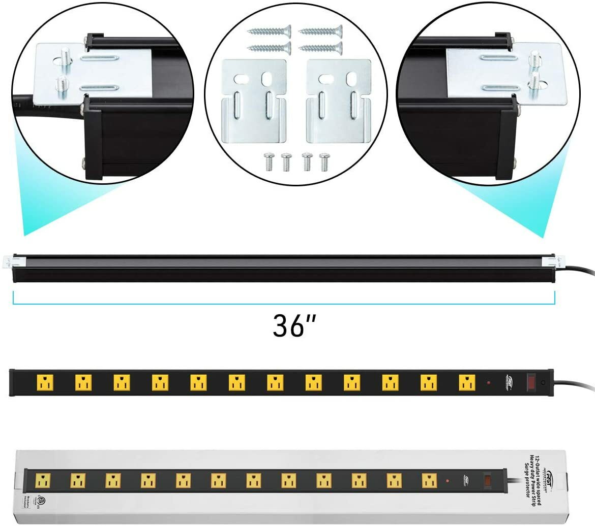 36″ Power Strip Wide Spaced 12-Outlet 15 Feet Cord,15A Circuit,heavy duty,metal