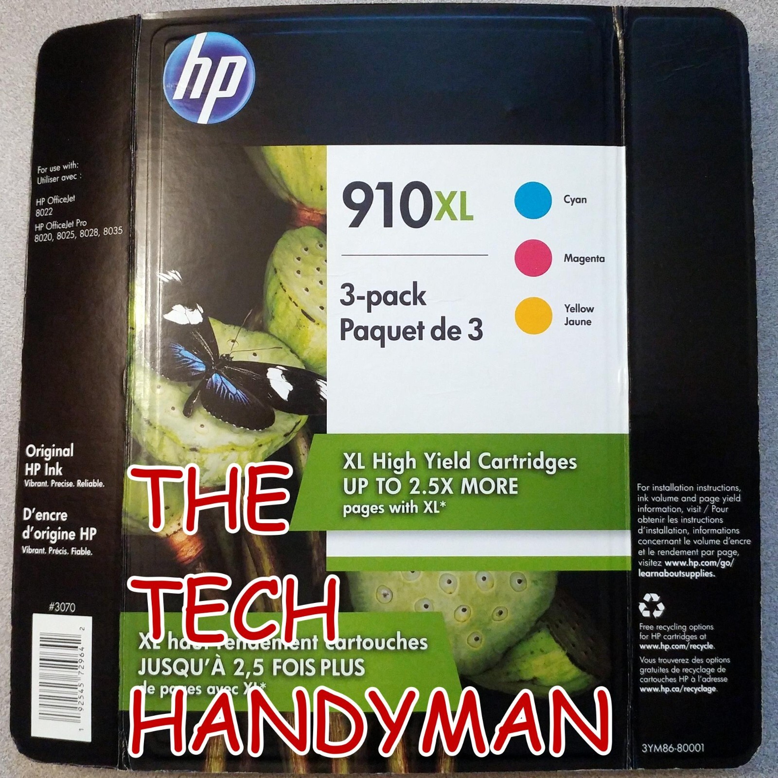 3-PACK HP GENUINE 910XL COLOR INK (RETAIL BOX) OFFICEJET 8015 8015e 8022 8022e
