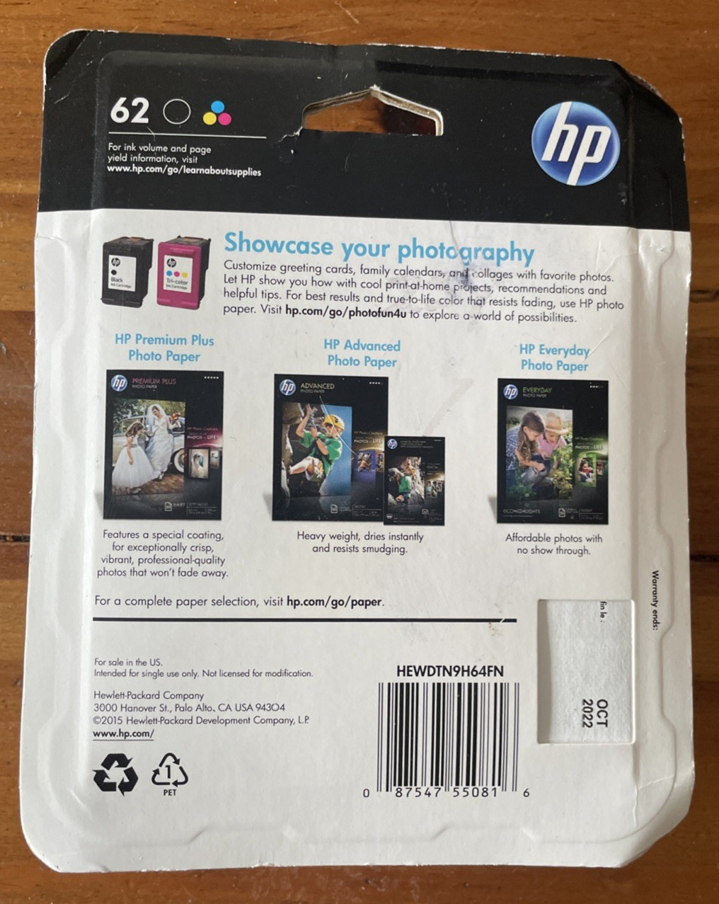 HP 62 Black Tri-Color Ink Cartridge N9H64FN C2P04AN C2P06AN Exp 2022 Retail Box