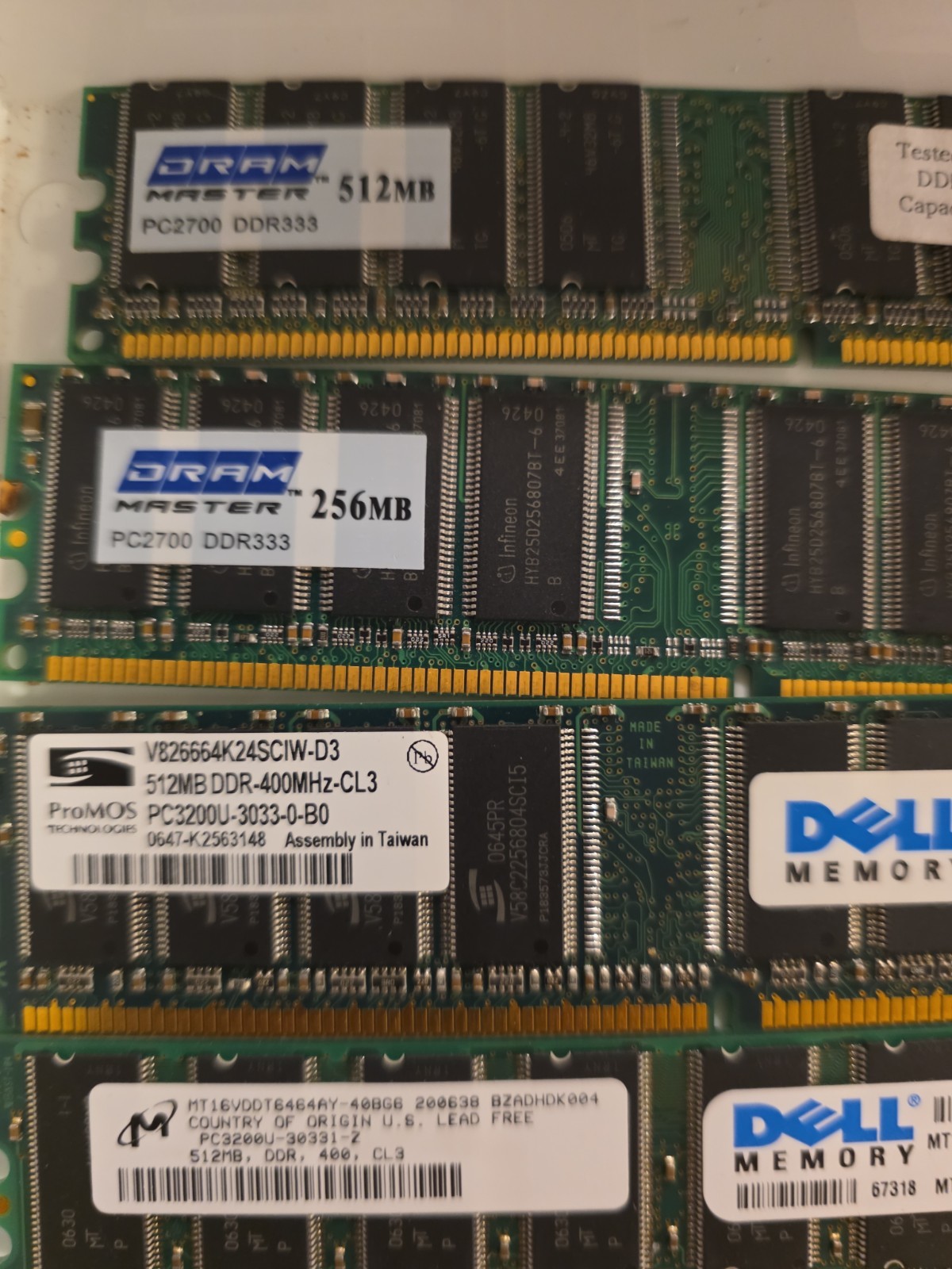 Lot of 6 DDR1 Desktop RAM Mixed 256MB & 512MB PC2100 PC2700 PC3200 Dell