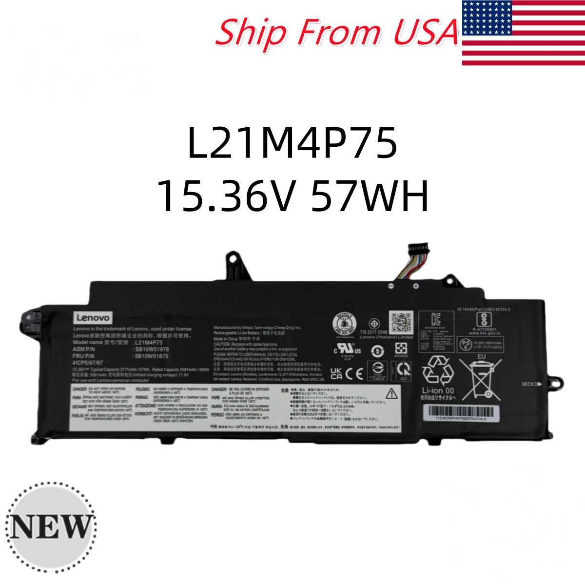 OEM 57WH L21M4P75 L21B4P71 L21L4P73 Battery For Lenovo ThinkPad T14s 3rd/4th Gen