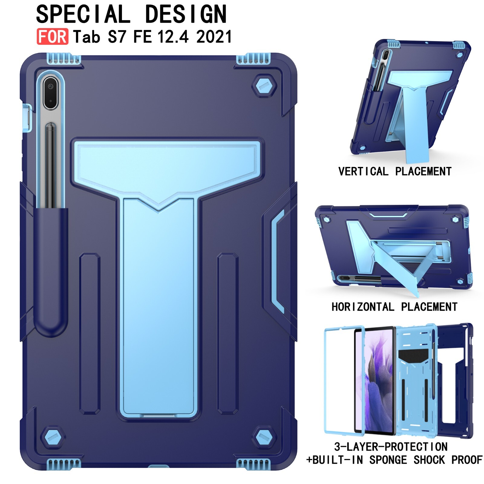 For Samsung Galaxy Tab S9 S7 FE Shockproof Case Hybrid Hard Rugged Stand Cover