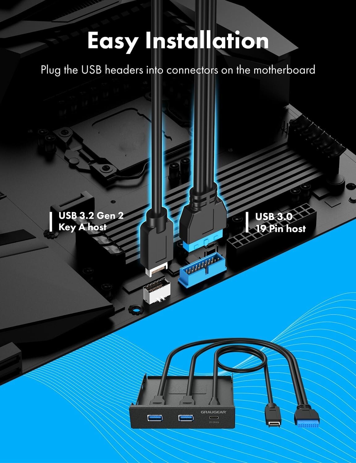 High-Speed USB Hub (20Gbps) for 3.5 Inch PC Cases – Plug and Play Convenience