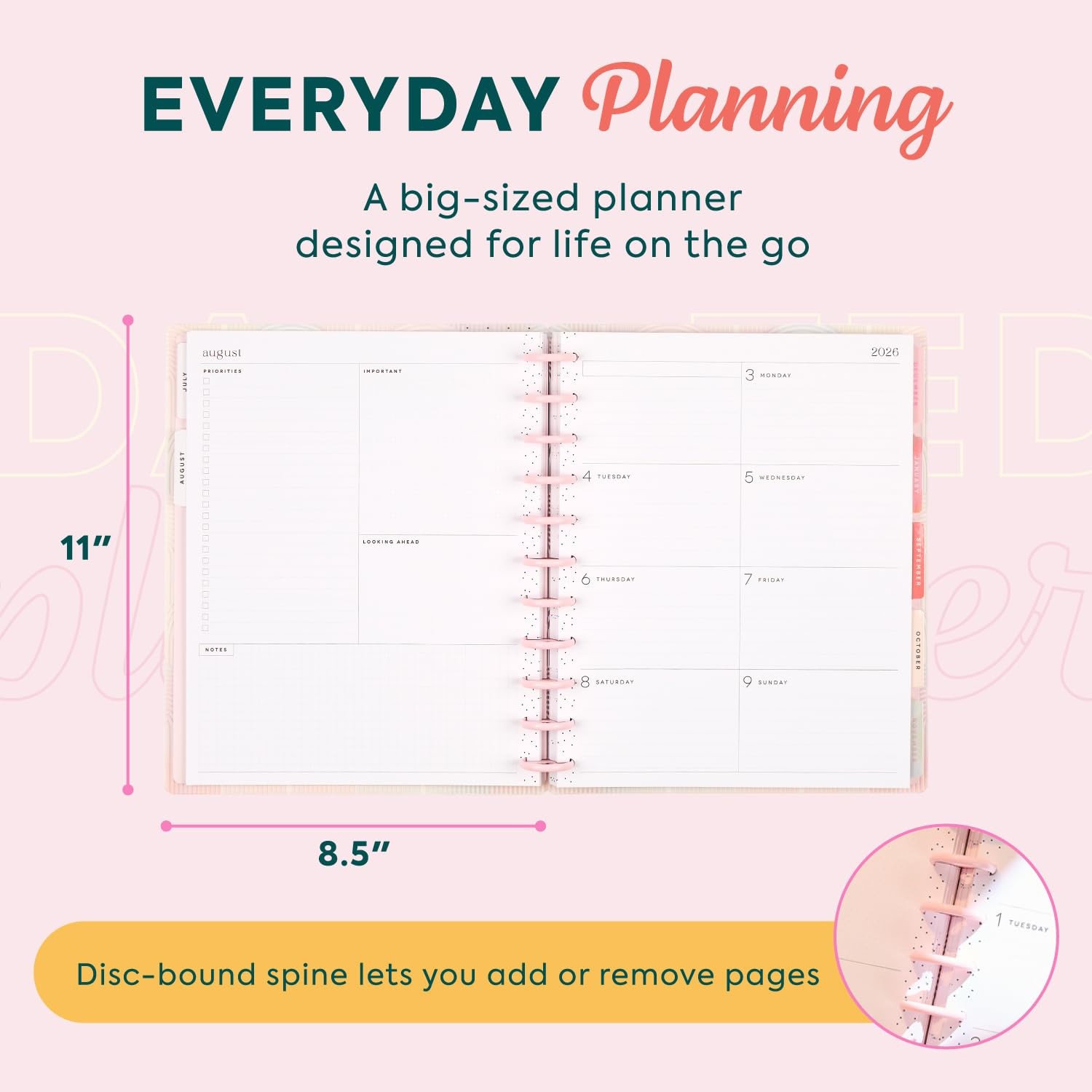 Happy Planner Disc Bound July 2026 June 2027 Big 8.5 x11 Spring Sherbet