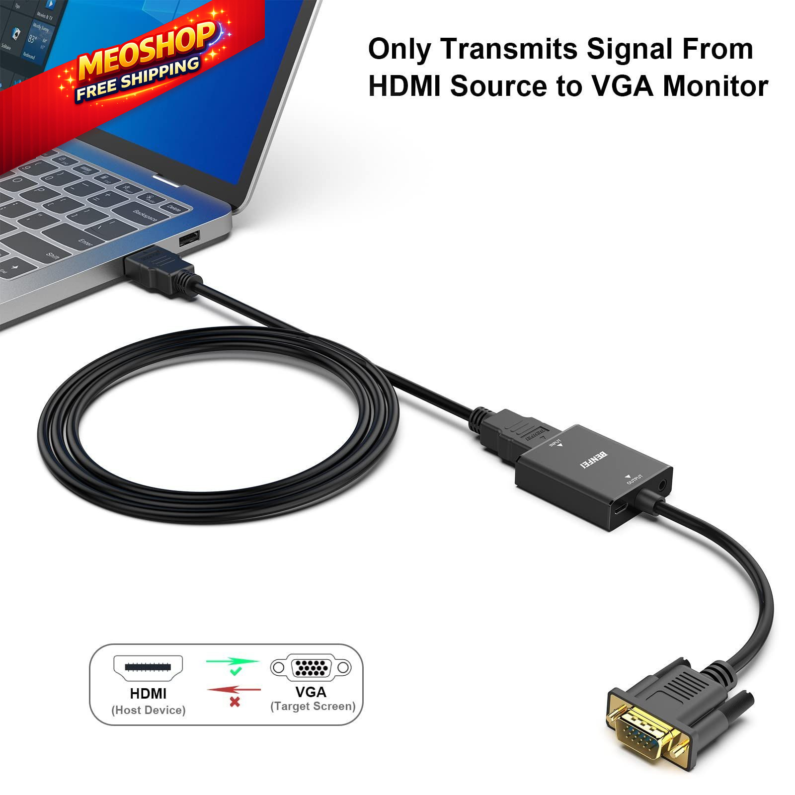 BENFEI HDMI to VGA, Uni-Directional Computer VGA 1 PACK, Black